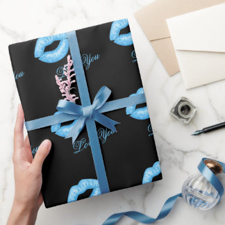Blue Lipstick Kisses Wrapping Paper Geschenkpapier
