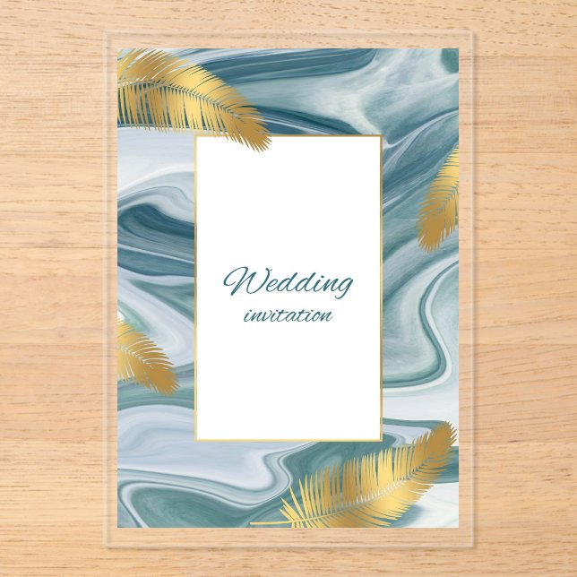 Blue Liquid Marble Wedding Invitation | Premium El Acryleinladungen (Vorderseite)