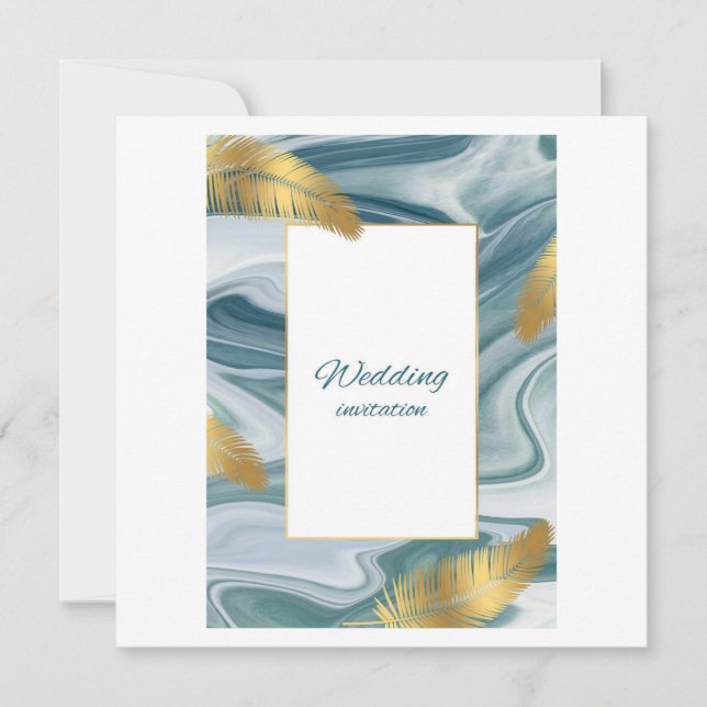 Blue Liquid Marble Wedding Invitation | Premium El Einladung (Vorderseite)