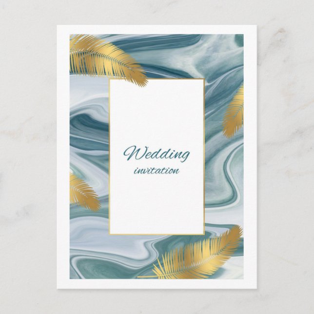 Blue Liquid Marble Wedding Invitation | Premium El Postkarte (Vorderseite)
