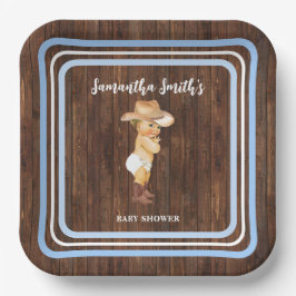 Blue Little Baby Cowboy Western Babydusche Pappteller