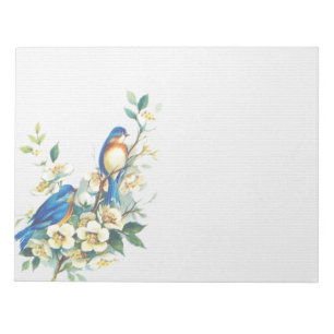 Blue Little Birds on White Blume Branch Notepad Notizblock