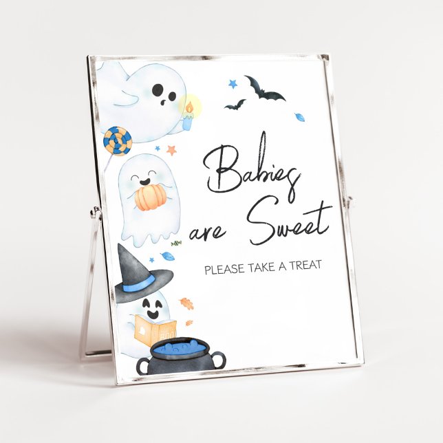 Blue Little Boo Halloween Babies sind süß Poster (Blue Little Boo Baby Shower Babies are Sweet Sign)
