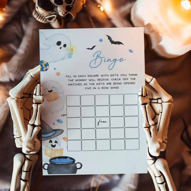 Blue Little Boo Halloween Baby Shower Bingo Spiel (Blue Little Boo Baby Shower Bingo Game)