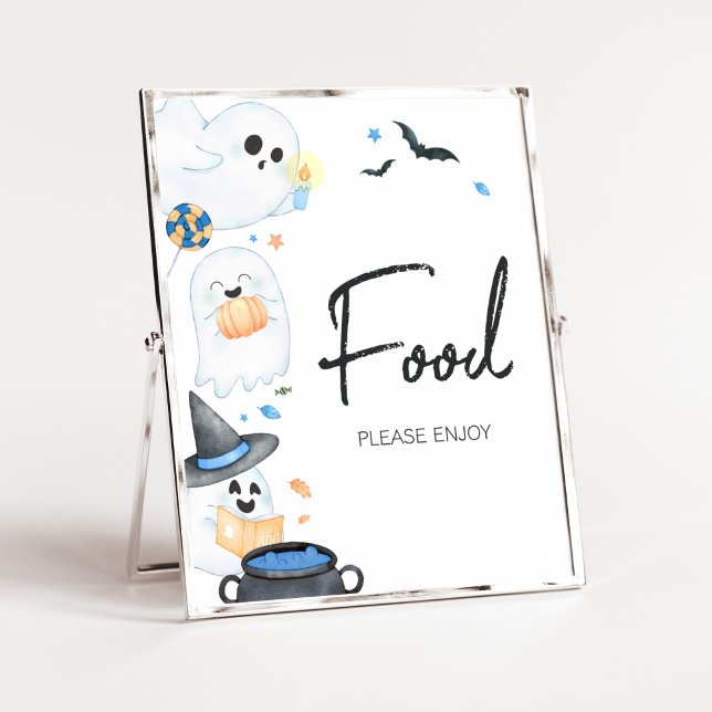 Blue Little Boo Halloween Baby Showfood Poster (Blue Little Boo Baby Shower Food Sign)
