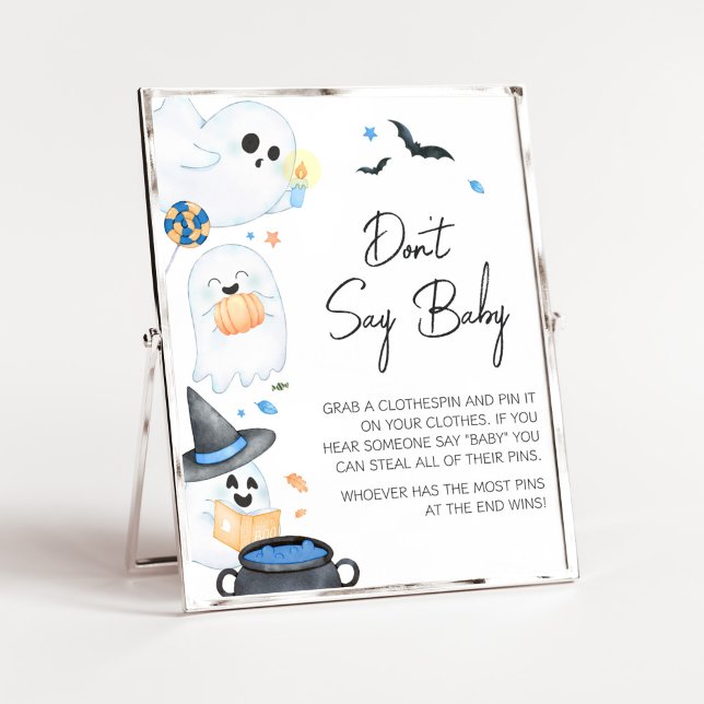 Blue Little Boo Halloween Sage Baby nicht Poster (Blue Little Boo Baby Shower Don't Say Baby Sign)