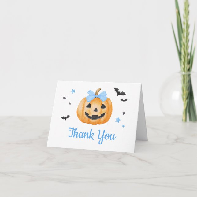 Blue Little Boo Spooky Pumpkin Baby Dusche Dankeskarte (Vorderseite)