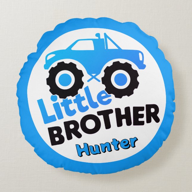 Blue Little Brother Monster Truck Individuelle Nam Rundes Kissen (Vorderseite)