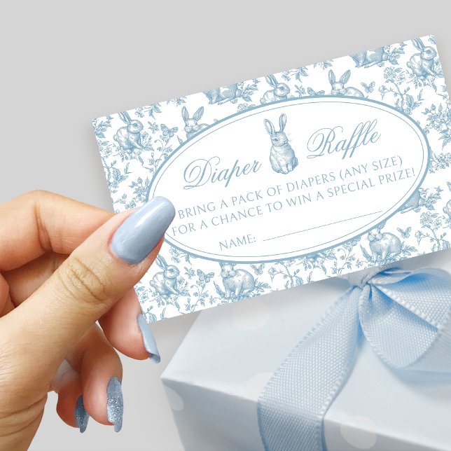 Blue Little Bunny Toile Spring Baby Diaper Raffle  Begleitkarte (Von Creator hochgeladen)