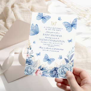 Blue Little Butterfly Blume Junge Babydusche Einladung