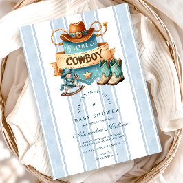 Blue Little Cowboy Modern Western Baby Dusche Einladung