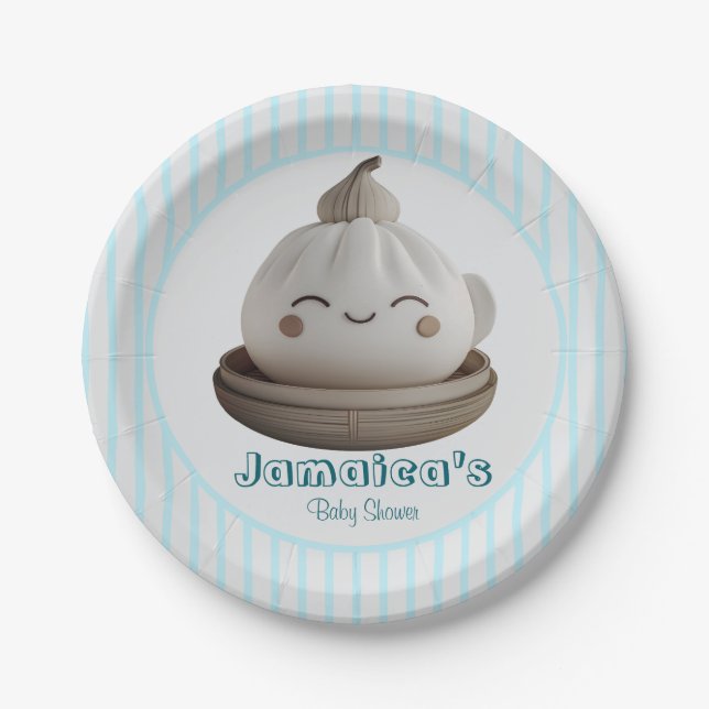 Blue Little Dumpling Baby Dusche Pappteller (Vorderseite)