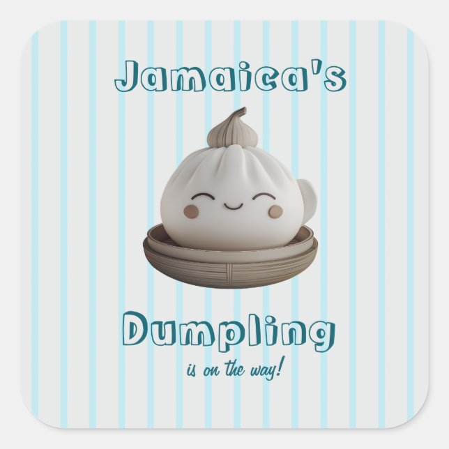 Blue Little Dumpling Boy Baby Dusche Quadratischer Aufkleber (Vorderseite)