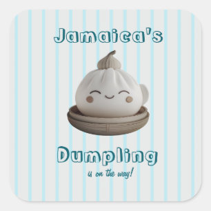 Blue Little Dumpling Boy Baby Dusche Quadratischer Aufkleber