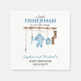 Blue Little Fisherman Baby Shower Serviette