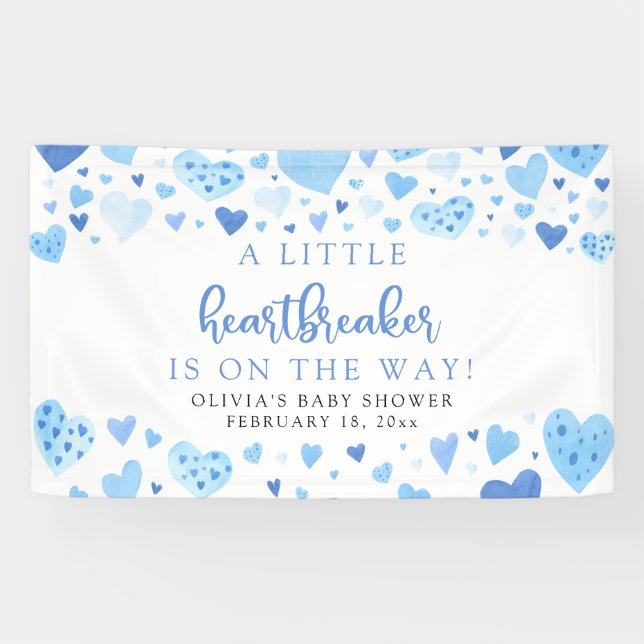 Blue Little HeartBreaker Valentine Baby Dusche Banner (Horizontal)