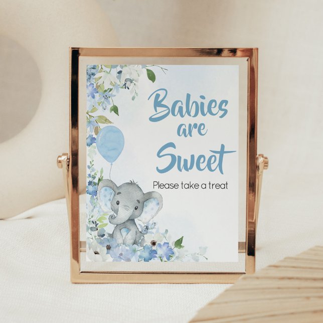 Blue Little Peanut Elephant Babies sind süß Poster (Blue Elephant Little Peanut Baby Shower Babies are Sweet Sign)