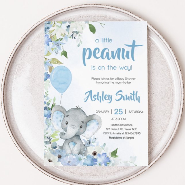 Blue Little Peanut Elephant Baby Dusche Einladung (Little Peanut Blue Elephant Baby Shower Invitation)