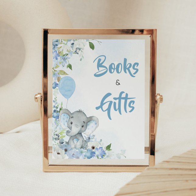 Blue Little Peanut Elephant Bücher und Geschenke Poster (Blue Elephant Little Peanut Baby Shower Books and Gifts Sign)