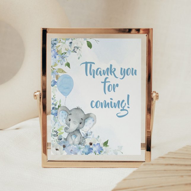 Blue Little Peanut Elephant Danke, dass du gekomme Poster (Blue Elephant Little Peanut Baby Shower Thank you for Coming Sign)