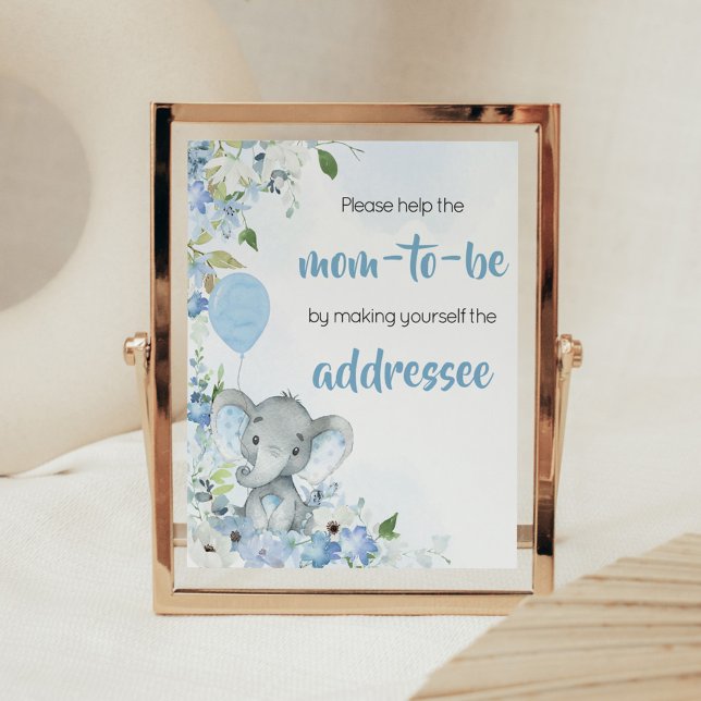 Blue Little Peanut Elephant Envelope Station Poster (Blue Elephant Little Peanut Baby Shower Envelope Station Sign)