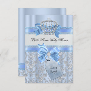 Blue Little Prince Crown Babydusche Einladung