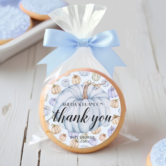 Blue Little Pumpkin Baby Dusche Danke Runder Aufkleber (Blue pumpkin boy baby Shower thank you 3 inch round stickers)
