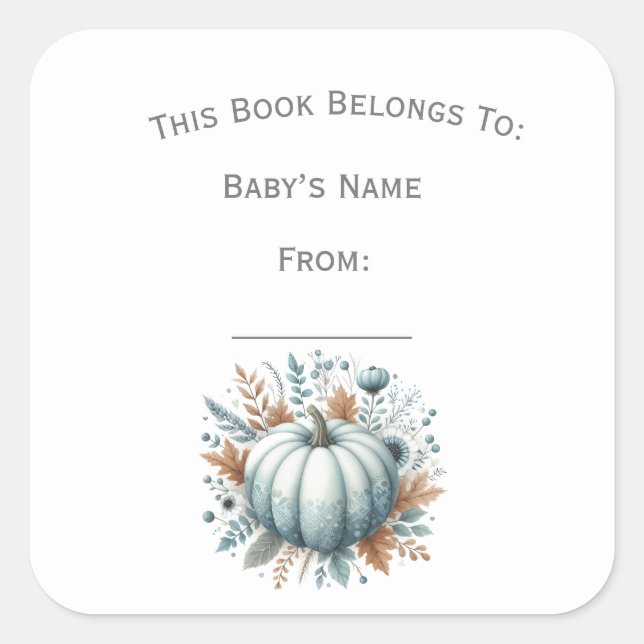 Blue Little Pumpkin Book Plate anpassen Quadratischer Aufkleber (Vorderseite)