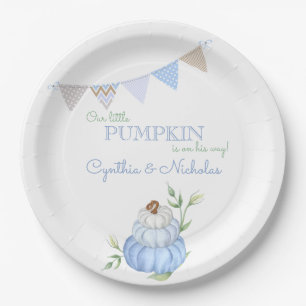 Blue Little Pumpkin Patch Boy Baby Shower Pappteller