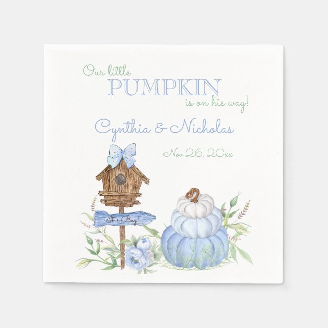 Blue Little Pumpkin Patch Boy Baby Shower Serviette (Vorderseite)