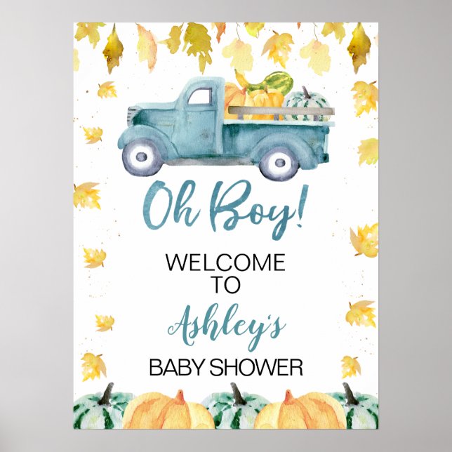 Blue Little Pumpkin Truck Baby Dusche Begrüßungsze Poster (Vorne)