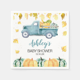 Blue Little Pumpkin Truck Baby Shower Napkin Serviette