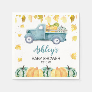 Blue Little Pumpkin Truck Baby Shower Napkin Serviette