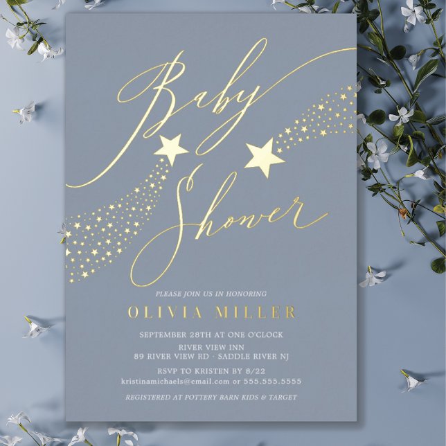 Blue Little Star Baby Shower Foil Einladung (Von Creator hochgeladen)