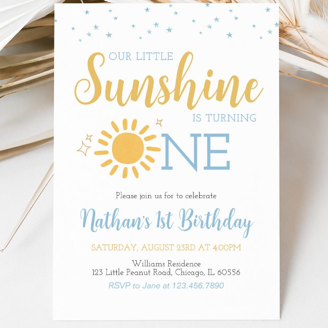 Blue Little Sunshine Geburtstag Einladung (Von Creator hochgeladen)