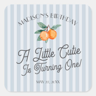 Blue Little Süsse Pastel Citrus Birthday Envelope Quadratischer Aufkleber