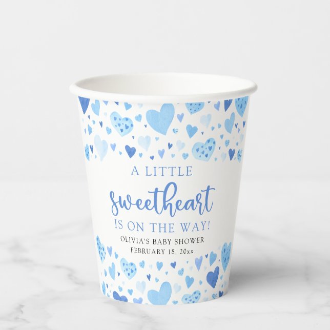 Blue Little Sweetheart Valentine's Day Baby Shower Pappbecher (Vorderseite)