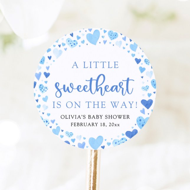 Blue Little Sweetheart Valentine's Day Baby Shower Runder Aufkleber (Von Creator hochgeladen)