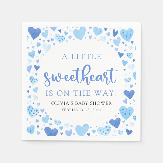 Blue Little Sweetheart Valentine's Day Baby Shower Serviette (Vorderseite)