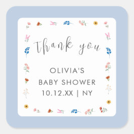 Blue Little Wildblume Baby Dusche Danke Quadratischer Aufkleber