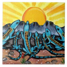 Blue Lizards & Sunrise Southwestern Tile Trivet 6" Fliese