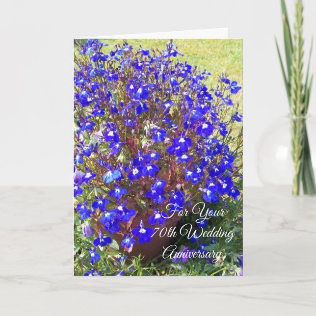 Blue Lobelia Personalisiert 70. Hochzeitstag Karte (Vorderseite)