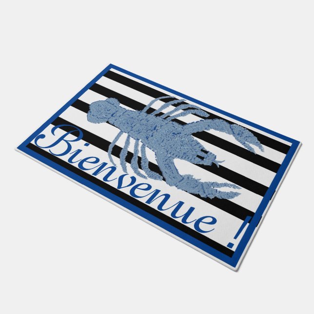 Blue Lobster Ginger Jars Jar französische Flagge D Fußmatte (Schrägansicht)