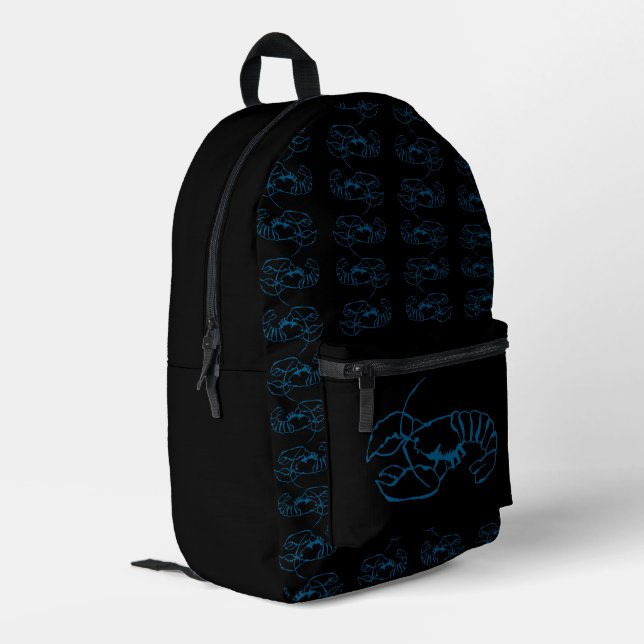 Blue Lobster Sea Animal Simple Kontur Zeichn Art Bedruckter Rucksack (Rückseitige Ecke links)