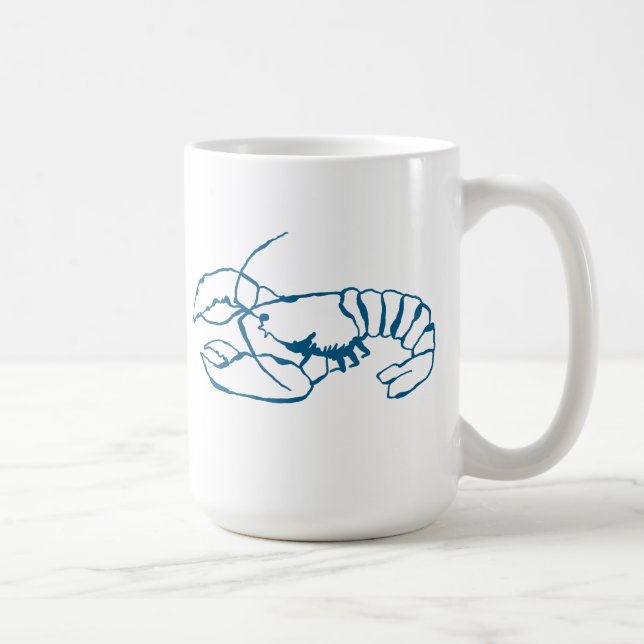 Blue Lobster Sea Animal Simple Kontur Zeichn Art Kaffeetasse (Rechts)