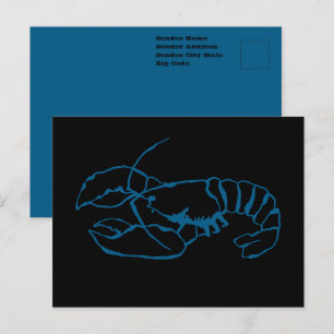 Blue Lobster Sea Animal Simple Kontur Zeichn Art Postkarte