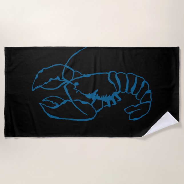 Blue Lobster Sea Animal Simple Kontur Zeichn Art Strandtuch (Vorderseite)