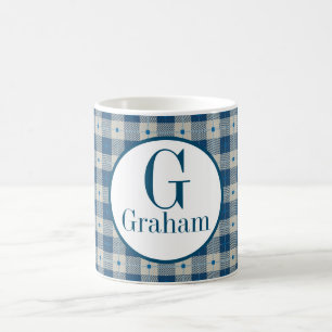 Blue Lodge Kariert Monogramm Personalisiert Kaffeetasse