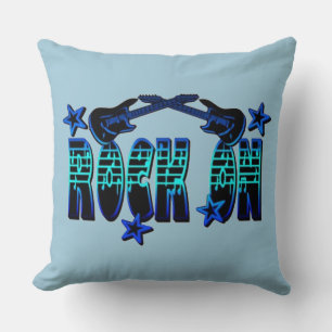 Blue Logo Rock on Gitarren & Stars Throw Kissen
