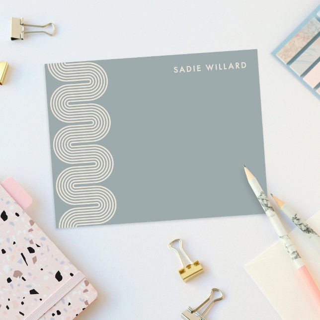 Blue Lombard Wavy Lines Modern Stationery Card Mitteilungskarte (Von Creator hochgeladen)